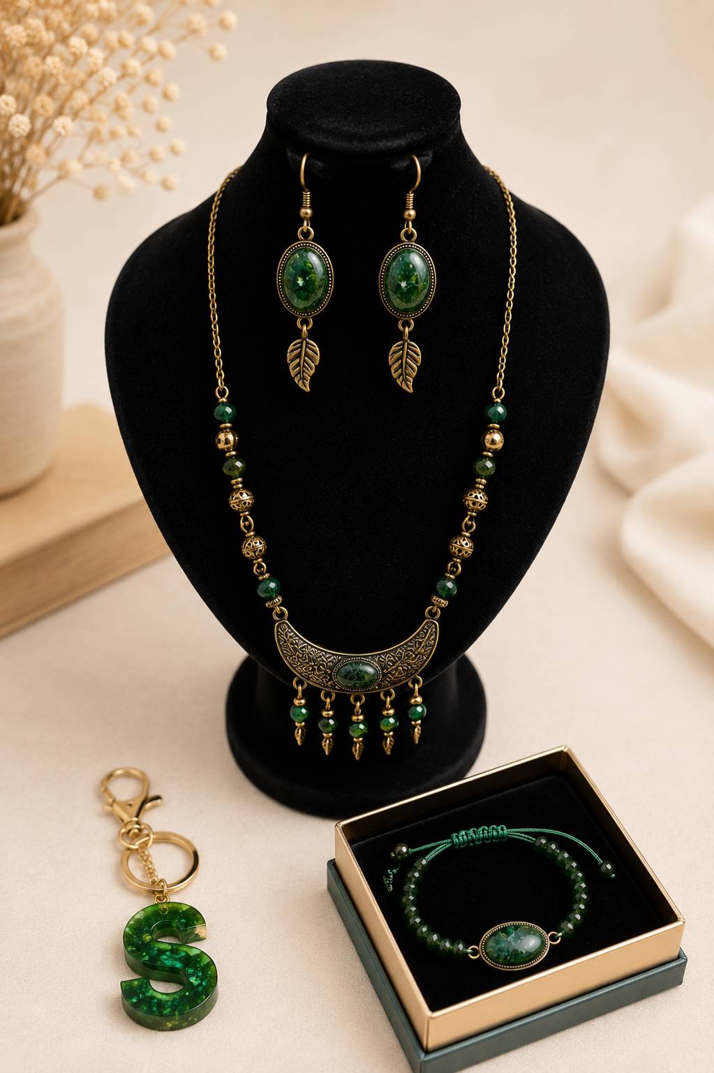 سرویس سبز رزینی با سنگ کریستال💚