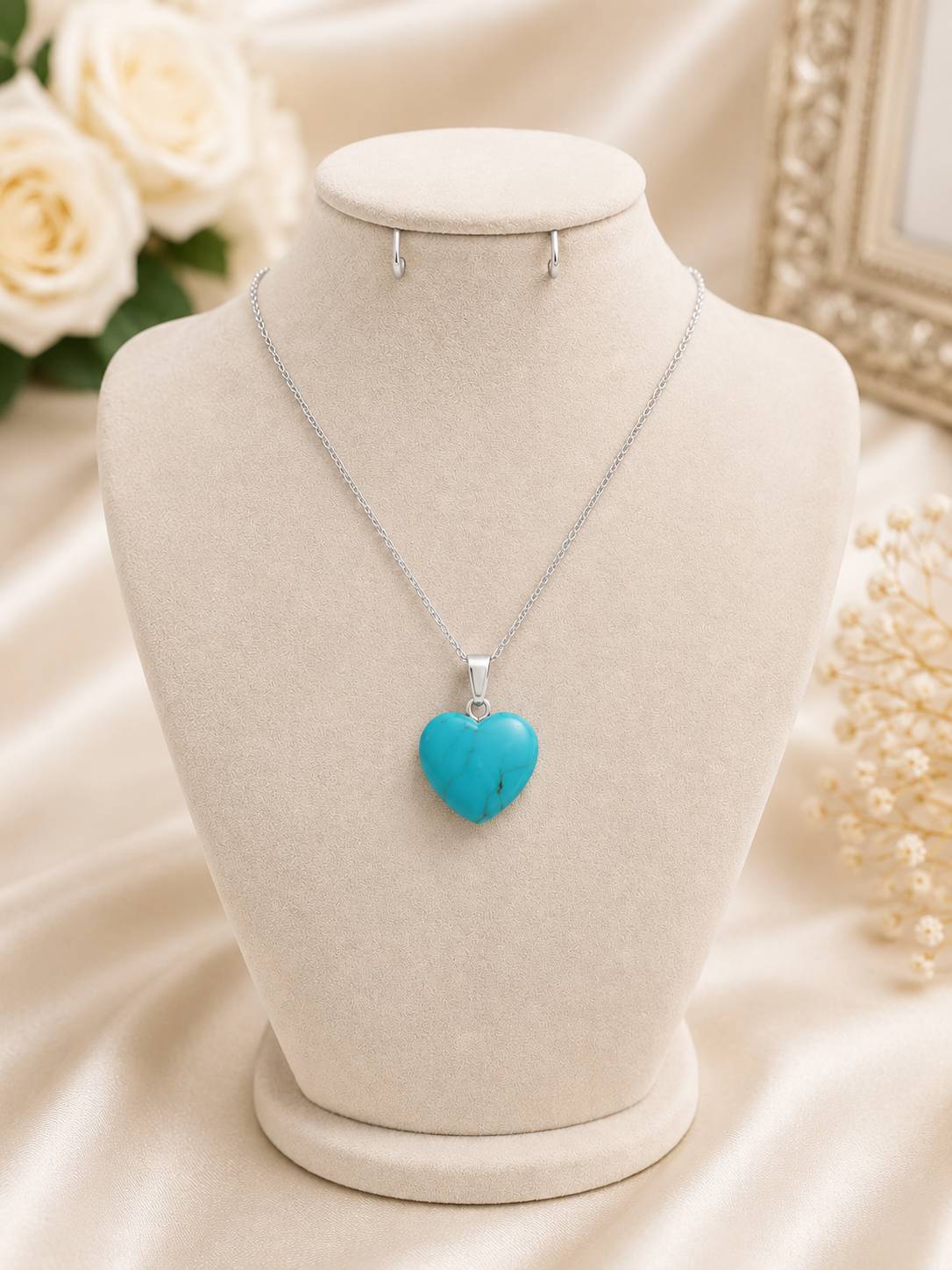 گردن بند سنگ فیروزه قلبی💙