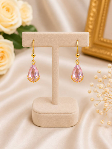 گوشواره کریستالی اشکی صورتی 💖