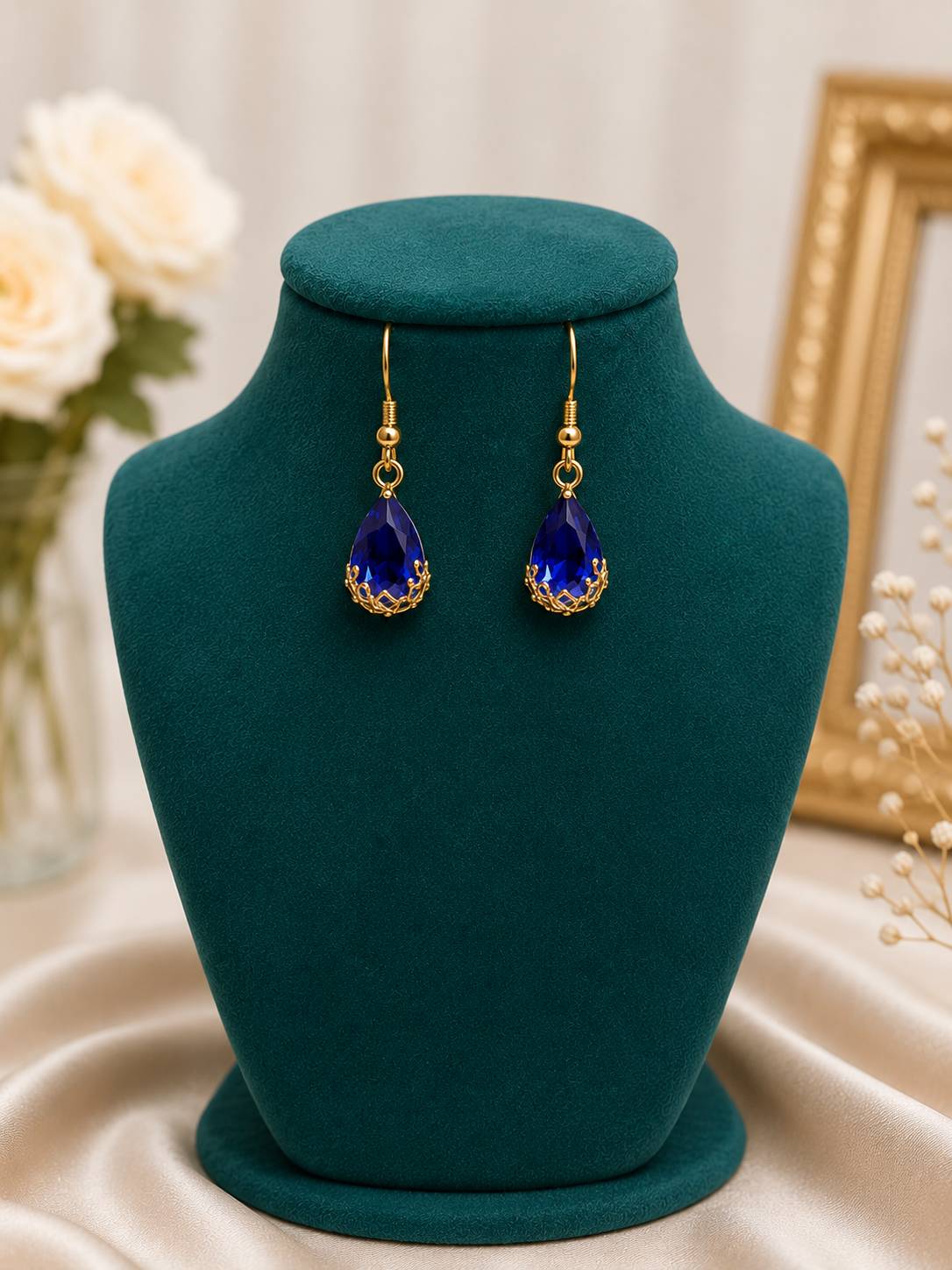 گوشواره کریستالی اشکی آبی 💙