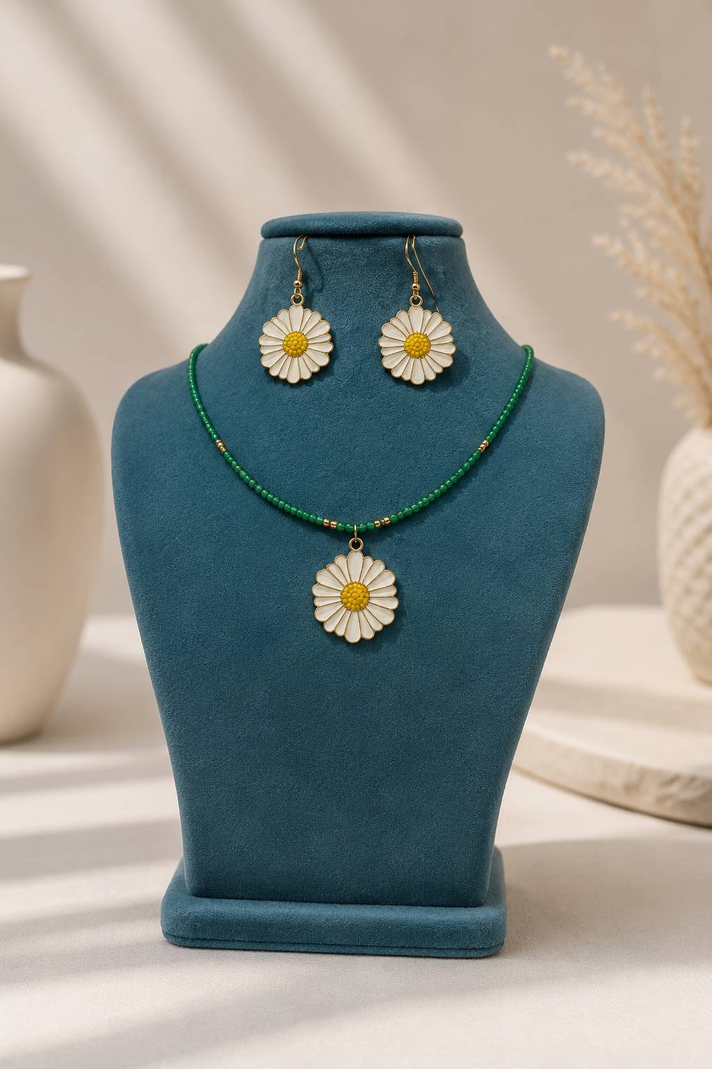 نیم ست بابونه با منجوق چک💚