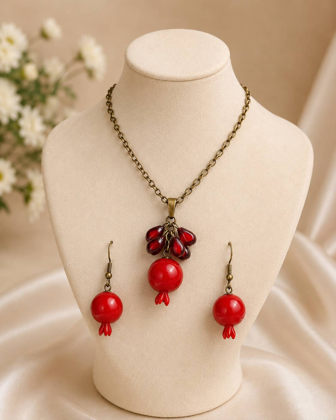 گردن بند و گوشواره یلدایی دانه انار ❤️