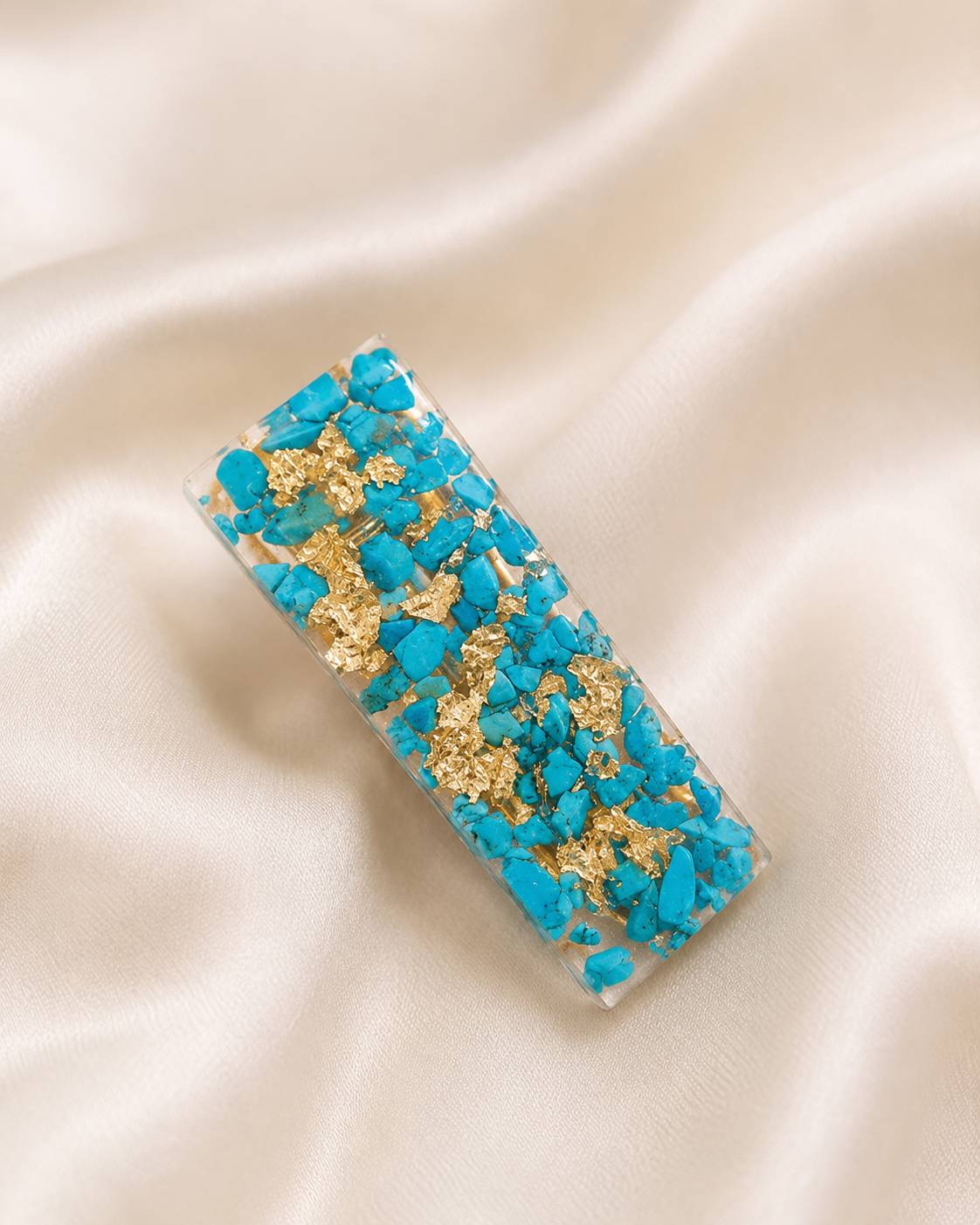 گیره سر رزینی فیروزه شکسته و ورق طلا💙💛
