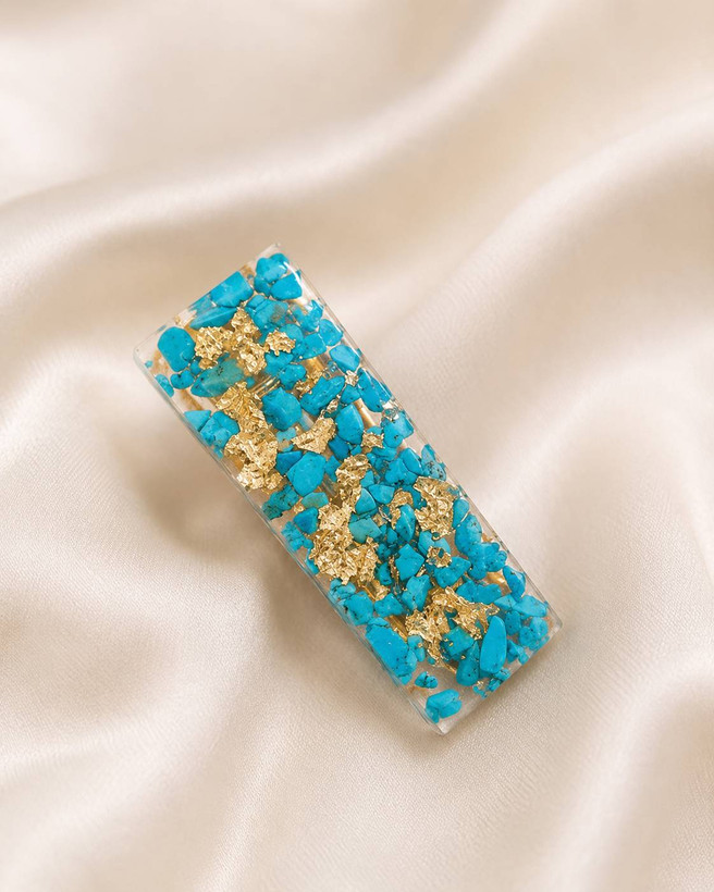 گیره سر رزینی فیروزه شکسته و ورق طلا💙💛