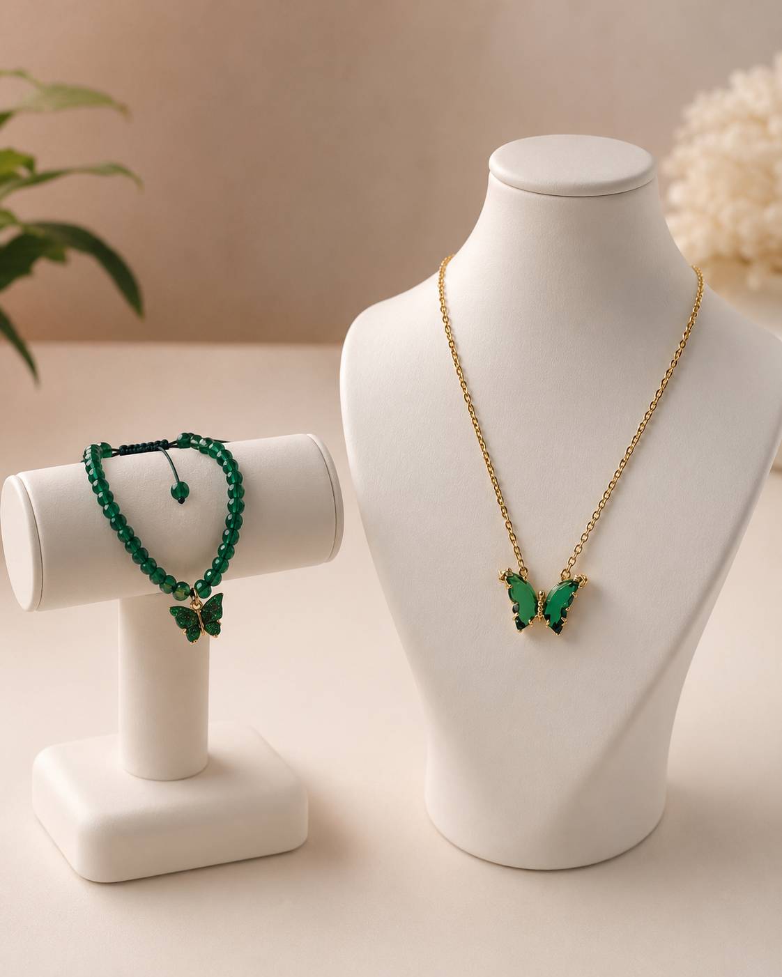 ست گردن بند و دست بند پروانه سبز 💚🦋